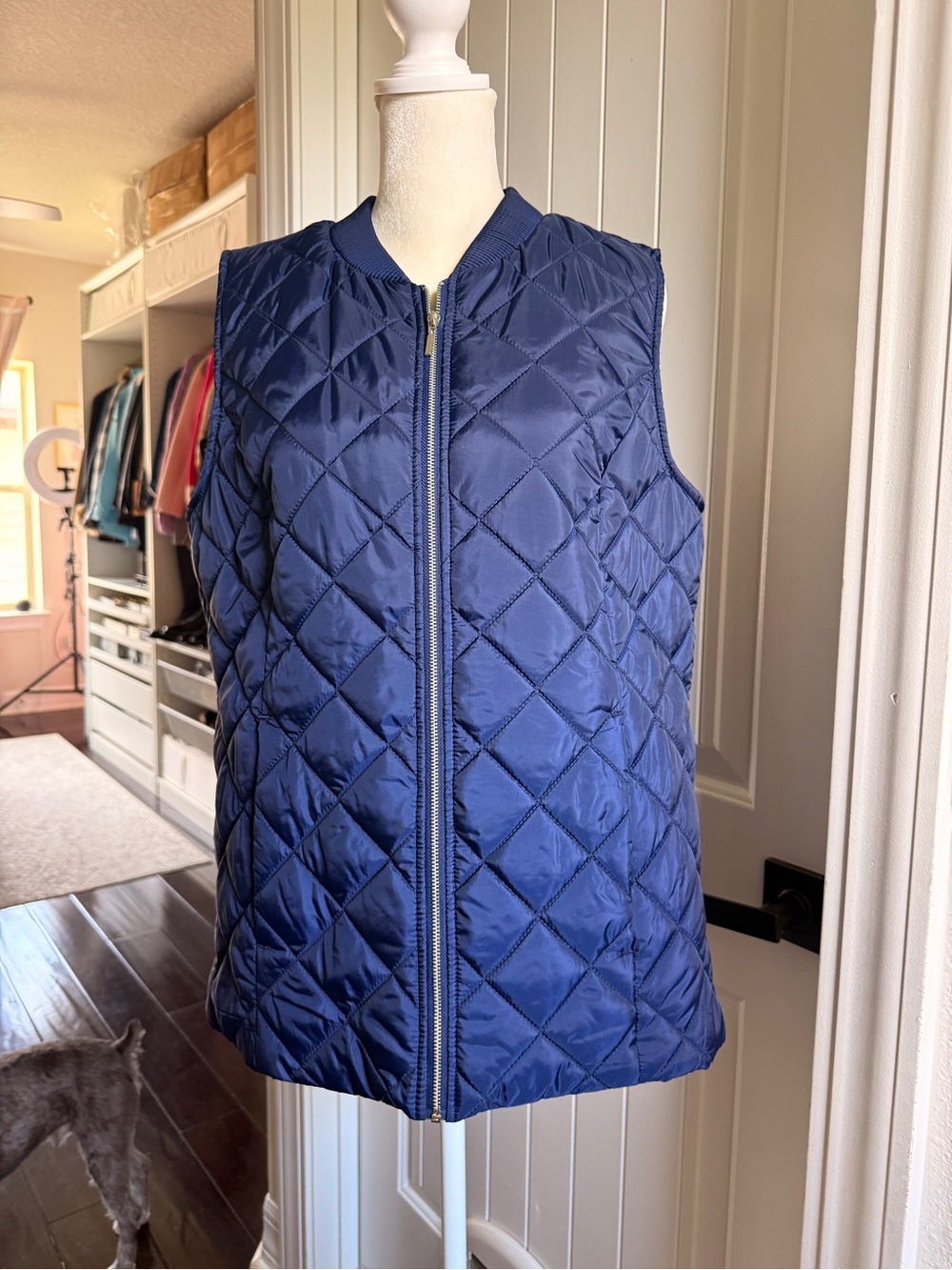 Colleen Lopez Quilted Navy Blue Sleeveless Puffer Vest